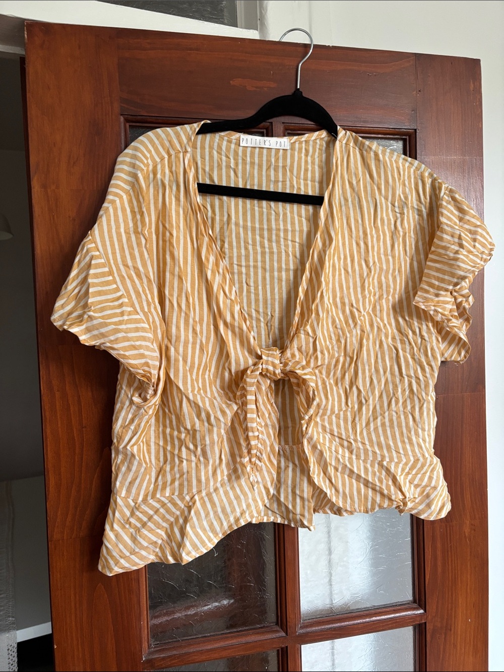 Potter's Pot Yellow and White Striped Tie-Front Blouse
